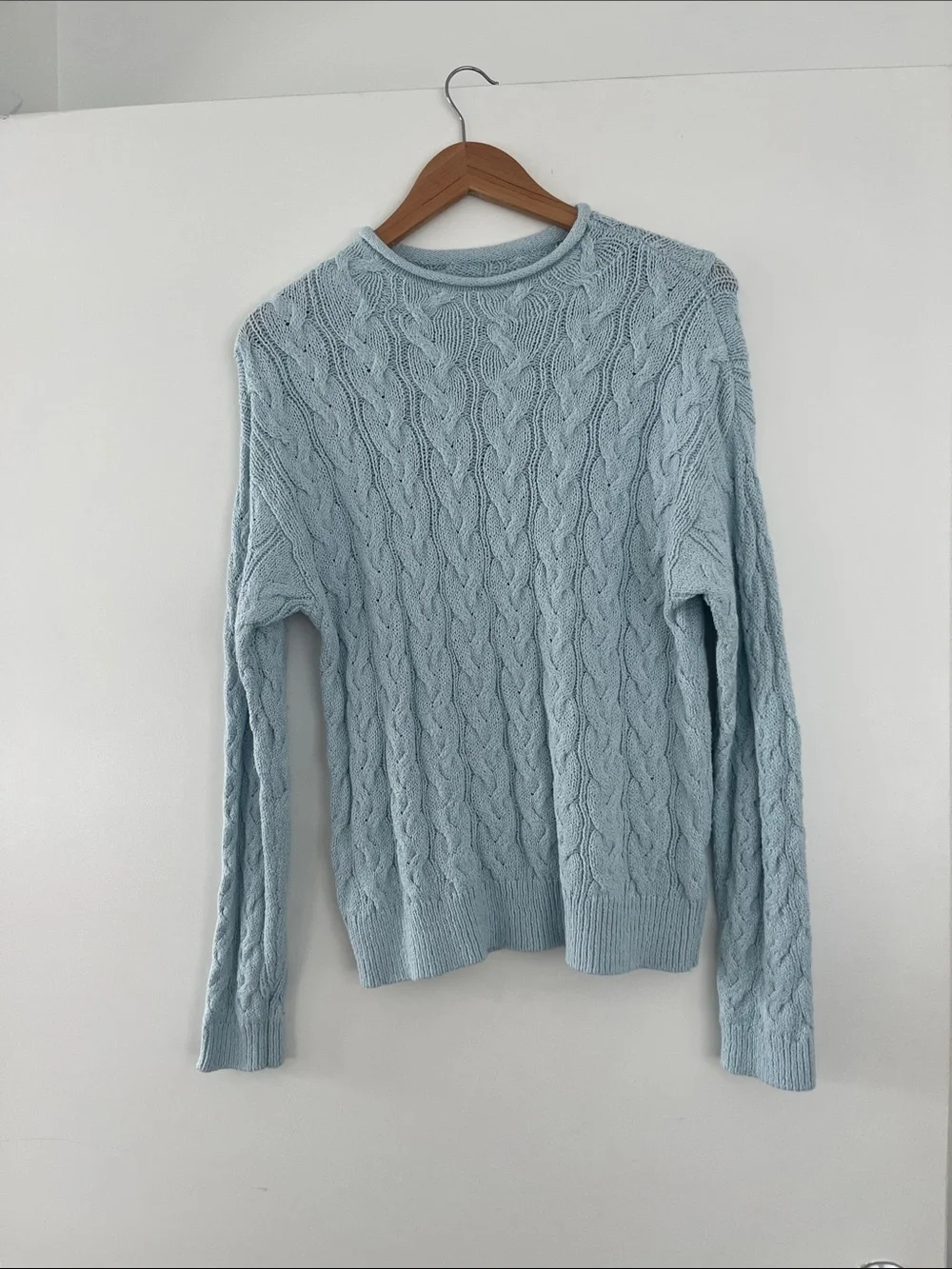 J. Crew Light Blue Cable Knit Crewneck Sweater